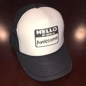 Trucker hat “Hello, my name is Awesome”